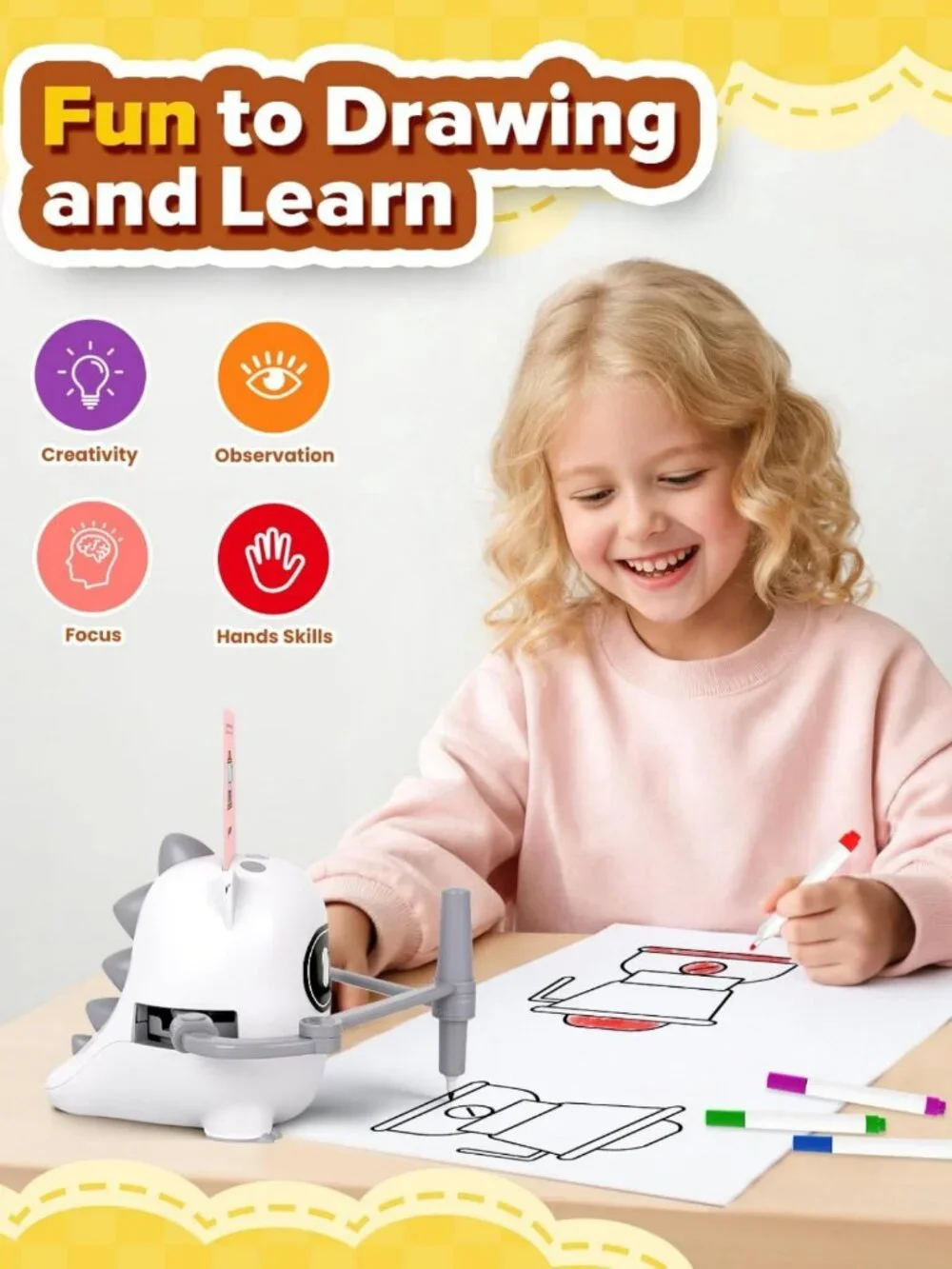 Interactive Drawing Robot Toy for Kids 3-8, 200 Cards, Educational Art Machine